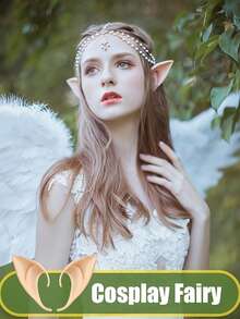 2 对硅胶精灵耳朵、吸血鬼獠牙、仙女耳朵、万圣节精灵耳朵角色扮演道具 - 彩色 - 查看 4