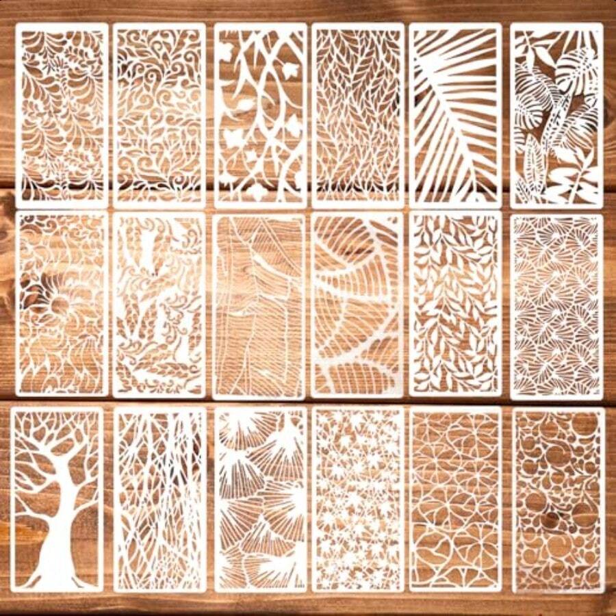 18Pcs Stencils For Crafts Painting  Cake Stencils Decorating Texture Stencil Background Stencil Leaf Floral Tree Templates For Painting On Wood Furniture Card Canvas Paper Scrapbook-0162 - as pic - View 1