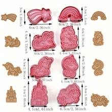 Set de 6 piezas de cortadores de galletas y sellos con formas de copo de nieve, hoja, unicornio, arcoíris, castillo y estrella, molde para decorar galletas y pasteles, adecuado para el hogar, tienda de postres, panadería, decoraciones navideñas, pijamas navideños, regalos navideños, decoración navideña