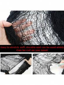 1pc Spooky Black Gauze Curtain For Halloween - Perfect For Haunted House, Nightclub, And Escape Room Decorations, Polyester Fabric, Halloween Decorations, Storage & Organization For Home & Garage - Black - View 7