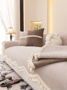 1 件欧式花卉蕾丝沙发垫套,奢华简约沙发套,防滑防尘防刮,适用于卧室客厅办公室装饰,适合所有季节 - 卡其色 - 查看 6