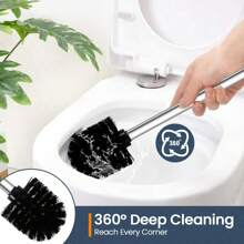 一套带不锈钢手柄、耐用硬毛的马桶刷，适用于浴室清洁，白色/黑色