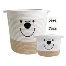 Inwagui 1/2pcs Cute Cartoon Bear Large Capacity Storage Basket, Thick Rope Woven Laundry Hamper With Handles, Modern Home Organization Bin, Nursery Storage Solution, Charming Decor Laundry Basket, Shelf Basket, Gift Basket
