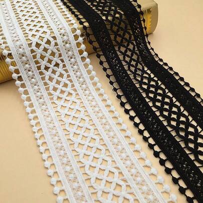 2.95 英寸宽精致刺绣水溶性蕾丝花边，无弹力双边镂空涤纶蕾丝，适用于服装缝纫、DIY 工艺品、裙摆、腰部和领口装饰 - 多功能装饰蕾丝，花卉图案蕾丝 | 精致镂空设计，蕾丝面料