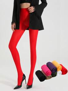 1件装女士经典彩色连裤袜，性感时尚高弹力紧身裤，多种颜色可选，舒适保暖 - 彩色 - 查看 11