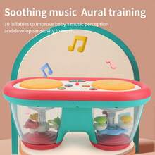 1 件儿童益智发光音乐鼓，婴儿旋转木马手鼓电子钢琴启蒙音乐玩具，室内亲子互动，生日/圣诞礼物（颜色随机）