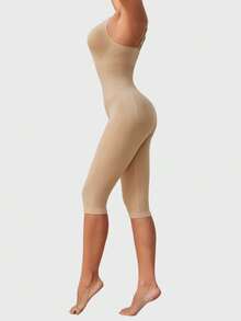 Seamless One-Piece Shapewear Bodysuit With 3/4 Leggings For Women - Khaki - View 5