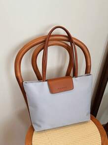 新款女士大容量尼龙休闲纯色手提包、单肩包、饺子包、托特包 - 灰色 - 查看 3