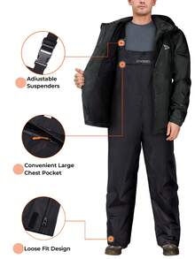 RODEEL Conjunto de impermeable para hombres, compuesto por chaqueta y pantalón de peto, para máxima protección en aventuras al aire libre