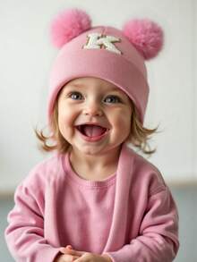 1 件装婴儿 A-Z 字母针织帽 婴儿女孩帽子 儿童无檐便帽 婴幼儿配饰 儿童帽子 弹力 0-3 岁幼儿女孩男孩帽子 - 粉色 - 查看 4