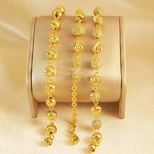 1pc 24k Gold Copper Plated Women's Charming Round Ball Inlaid Zirconia Bracelet Suitable For Parties, Gatherings, Seaside Tourism, Vacations, Saudi Arabia National Day Accessories Gifts - Yellow Gold - View 2