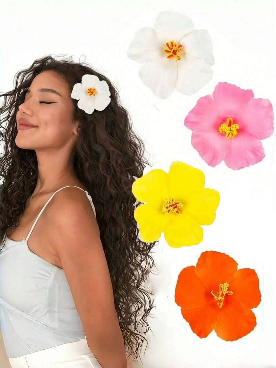 1/3 件芙蓉花夏威夷派对夏季派对 DIY 装饰人造花草裙舞头饰花 - 彩色 - 查看 1