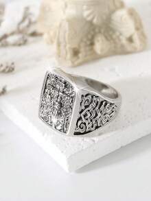1pc Men's Cross & Jesus Prayer Ring - Antique Silver - View 4