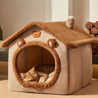 Plush Pet House & Bed - Removable Washable Cover, Four Seasons Indoor Dog Cat Bed Plush Small Animal Cave Bed For Cats, Rabbits & Small Pets - Washable & Removable Cover, Soft Cushioned Support For Calming Anxiety Relief, Cozy Four-Season Indoor Pet House (S/M/L) Cozy Cave Warm Kennel For Winter, Calming Anxiety Relief, Soft Support, Soft Cushion, Gift Ready,Washable, Detachable, Easy To Assemble