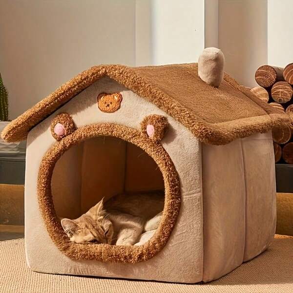 Plush Pet House & Bed - Removable Washable Cover, Four Seasons Indoor Dog Cat Bed Plush Small Animal Cave Bed For Cats, Rabbits & Small Pets - Washable & Removable Cover, Soft Cushioned Support For Calming Anxiety Relief, Cozy Four-Season Indoor Pet House (S/M/L) Cozy Cave Warm Kennel For Winter, Calming Anxiety Relief, Soft Support, Soft Cushion, Gift Ready,Washable, Detachable, Easy To Assemble