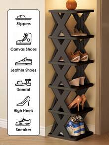 9-Layer Narrow Entrance Shoe Rack Plastic Vertical Shoe Storage Box, Space Saving, Independent Shoe Storage Rack, Easy To Install, Corridor Storage Rack  For Shoes, Clothes, Hats, Bags, Books, Home Accessories, Consumables Furniture - Đen đặc - Xem 4