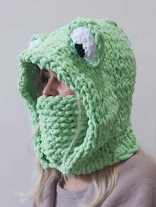 1顶女士手工针织可爱青蛙造型帽子，保暖内衬拉法帽，适合秋冬季户外活动和休闲佩戴。 - A - 查看 4