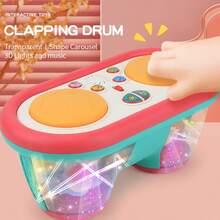 1 件儿童益智发光音乐鼓，婴儿旋转木马手鼓电子钢琴启蒙音乐玩具，室内亲子互动，生日/圣诞礼物（颜色随机）