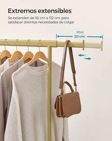 Burro Ropa con Ruedas, Perchero Burro Extensible con Carga Pesada, Capacidad de Carga Máx. de 100 kg, Fácil de Montar, Portátil, Oro Pálidom,Vuelta al Cole - Dorado - Ver 3