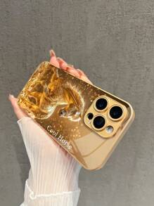 1 个可定制名字字母吉祥马图案高清金色玻璃手机壳，兼容 Apple 17 Pro Max/16 Pro Max/15/14 Plus/13 Pro/12 Pro Max/11/XS Max/8 Plus、Galaxy S24 Ultra/S25 Ultra，时尚、多彩、可爱、有趣、简约，配套手机壳，卡哇伊定制、个性化、独特，是送给男朋友、女朋友、家人、朋友的理想礼物