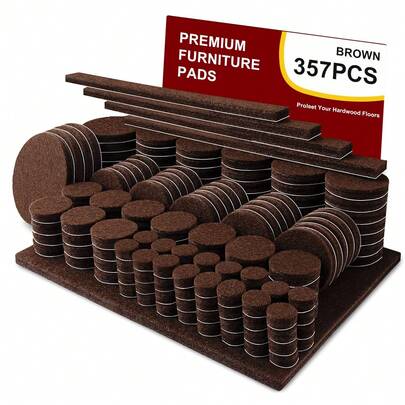 70/142/205/357 件毛毡家具垫，硬木地板家具垫，椅子腿毛毡家具垫，棕色家具地板保护垫，适用于桌子、椅子、沙发腿，防滑耐磨，棕色静音保护套，保护硬木地板
