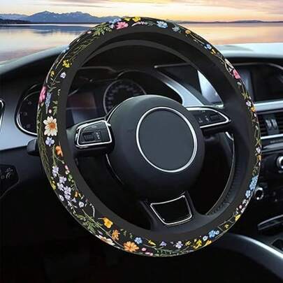 Flower Print Steering Wheel Cover Accessory