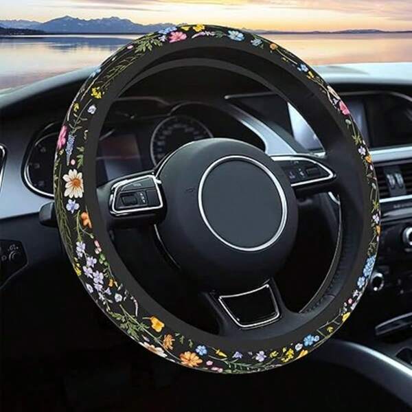 Flower Print Steering Wheel Cover Accessory