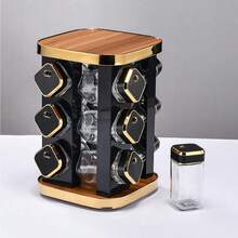 玻璃调味罐套装，旋转厨房调味瓶，调味容器，带调味架