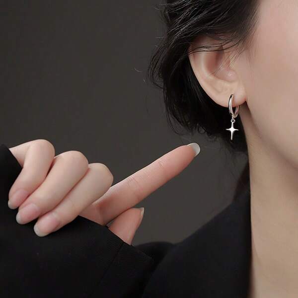 1 Pair Unique Design Elegant Fashion Four-Pointed Star Earrings For Women, Summer Ins Style Star Pendant