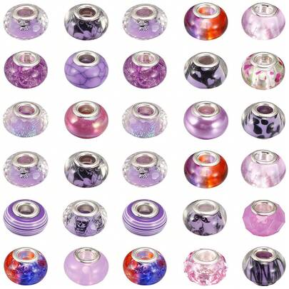 50pcs Purple Large Hole Spacer Beads, European & American Craft Beads For DIY Jewelry Making, Necklace, Bracelet, Jewelry Accessories, DIY Handicrafts, Keychains, Phone Straps