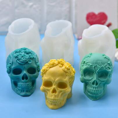 1pc Halloween Rose Pattern Skull Shaped Silicone Mold, Suitable For Candle Making