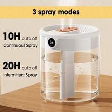 1pc White Humidifier. Equipped With A 2-Liter Large-Capacity Water Tank. Equipped With Three Modes: Double-Hole Continuous Spray Mode, Single-Hole Intermittent Spray Mode And Double-Hole Intermittent Spray Mode. Moisturizes Dry Skin And Relieves Dry Eye Fatigue. - White - View 3