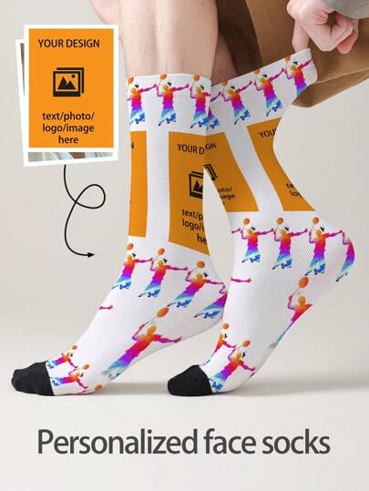 1 Pair Of Customized Face Men's Mid Tube Socks, Put Any Face On Socks, Personalized Socks For With Photos, Interesting Customized Picture Pairs With Medium To Long Socks, Suitable For Valentine's Day, Birthdays, Gift Giving, And Other Occasions,Personalized