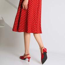 Red Kitten Heels For Women Slingback Low Heels Pointed Closed Toe Pumps With Buckle Women's Pumps Shoes - 紅色 - 查看 9