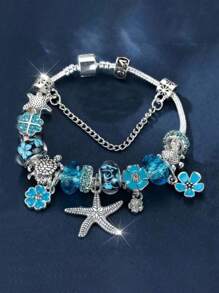 1pc Women Summer Ocean Inspired Blue Ombre Flower, Starfish, Turtle Bracelet Valentines