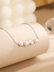 1pc S925 Sterling Silver Necklace With Pearl, Zirconia Arrangement, Elegant Collarbones Chain, Versatile Jewelry Gift For Women, Suitable For Engagement, Wedding, Mother's Day, Girlfriend
