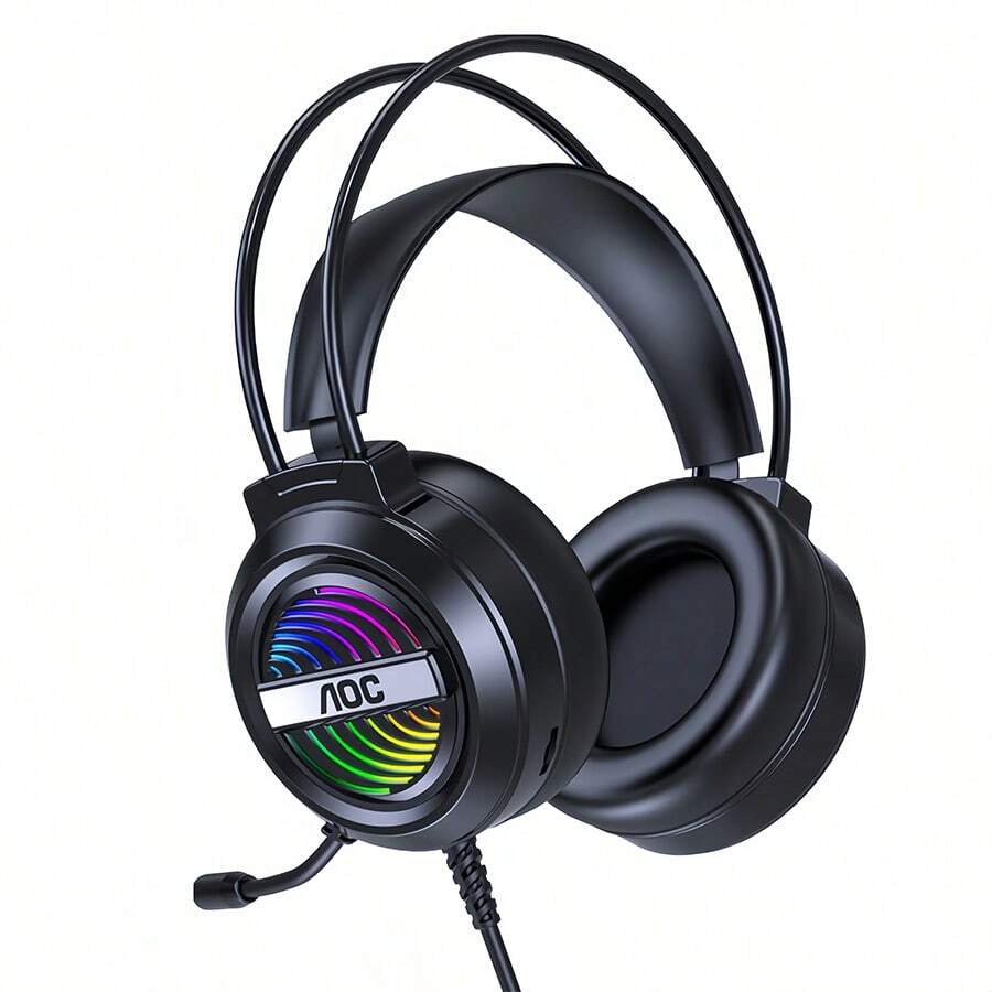AOC GH120電競遊戲耳機 RGB炫彩動態燈效 大驅動單元 輕量化頭戴設計 全指向降噪麥克風 遊戲專業裝備 黑色 - 黑色 - 查看 1
