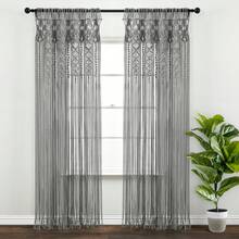 LUSH DECOR Boho Macrame Textured Cotton Window Curtain/Room Divider/Doorway/Wall Decor Blush 40X84 Halloween-Fall Decor-Room Decor - Gray - 查看 3