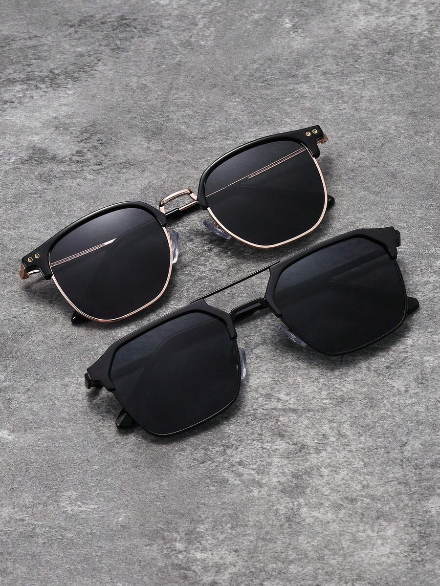 2pcs Unisex Retro Travel Metal Frame Sunglasses, Fashionable Versatile, Classic Design | UV Protection, Suitable For Outdoor, Travel, Beach, Daily Wear And Driving - 2PCS Combination Pack a - View 1