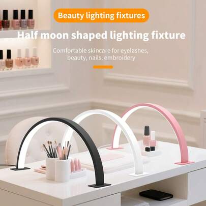 1 件美容美甲沙龙三色温 10 级亮度可调新月灯便携式按钮开关护眼 LED 聚光灯适用于家庭办公桌、DIY 指甲和睫毛、痤疮治疗