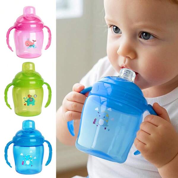 Taza con pico de pato, taza de entrenamiento para aprender a beber con asa de transición, para bebés, niños pequeños y niños, de 6 a 12 meses, de 1 a 3 años, niños y niñas, taza para jugo, 3.1 Oz (89g) multicolor, diseño de dibujos animados