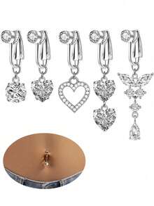5pcs Gold Fake Belly Button Rings, Women Clip-On Fake Navel Rings, No Piercing Required - Multicolor - View 13