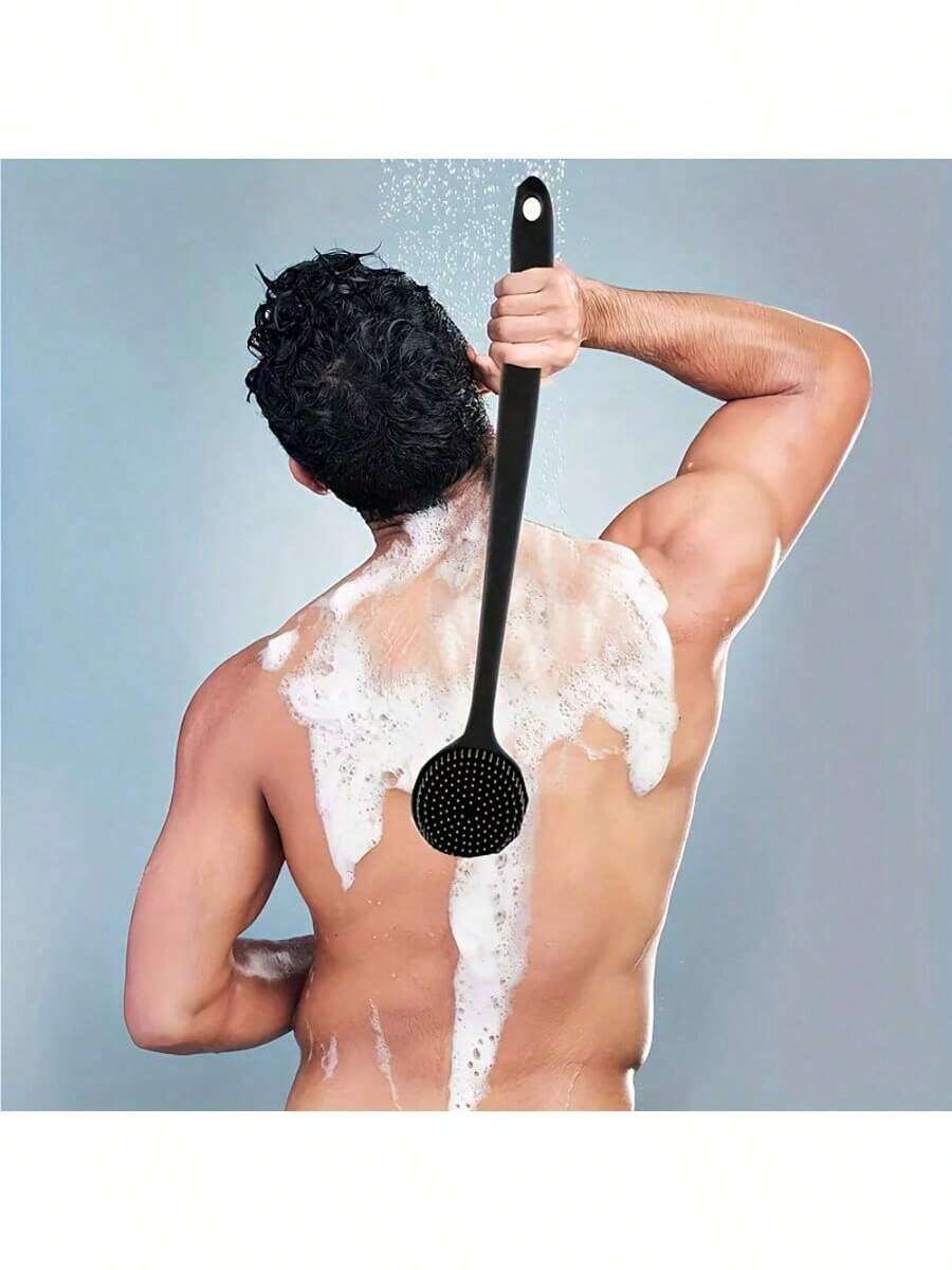 La brosse de bain en silicone à long manche, conforme à l'ergonomie - Poils doux et non irritants, nettoyage en profondeur et massage léger, stérile, facile à nettoyer, produit plus de mousse avec le savon ou le gel, convient à tous les types de peau et durable