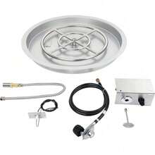 GCCSJ 25" Round Stainless Steel Fire Pit Burner, Fire Pit Pan With Spark Ignition Kit, Rated For Up To 150K BTU, For Indoor Or Outdoor Fireplace - Silver - View 7