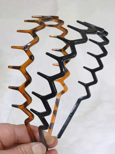 4pcs Black Wavy Toothed Headbands, Simple, Non-Slip, Suitable For Women & Men Hairstyle, Face Washing, Skin Care, Zig Zag Headband, Hair Accessories ,Head Piece Head Accessories Hairband