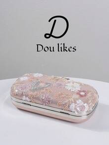 Elegant Sequin Embroidered Pink Evening Clutch Bag High-End Engagement Party Handbag For Cheongsam Dress With Metal Chain Graceful Lady Banquet Bag Suitable For Party Wedding Prom Formal Dinner/Banquet Perfect Match For Women's Graduation Prom Dress Prom Accessories Sequin Dress Shiny Dress Graceful Dress. Flowers