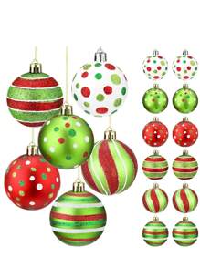 12 Pcs Christmas Ball Ornaments Glittering Plastic Hanging Decorations Elf Balls Swirl Candy Cane Peppermint Red And Green Christmas Tree Pendants For Xmas Tree Decoration