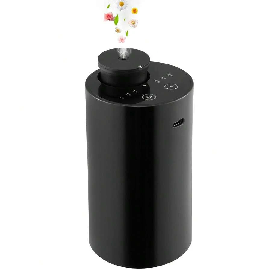 Waterless Essential Oil Diffuser (Black, 60x40cm) – Battery-Operated Nebulizer (20mL) | 3 Timers & Mist Levels (Home/Car/Office) - Black - View 1