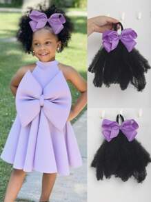 1pc Soft & Cute 8-Inch Fluffy Wig With Colorful Bow, Suitable For Children, Elastic Hair Scrunchie Twist Ponytail, Mini Size, Elastic Fluffy Wig, Fit For Baby Girls - Natural Black - View 15