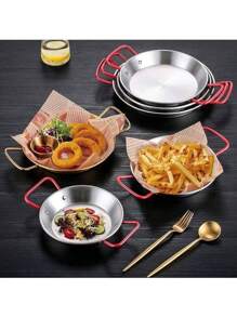 3 piezas de platos de acero inoxidable para mariscos, plato de doble oreja con mango Thick, sartén para paella española, wok de fondo plano, pollo frito coreano y plato para papas fritas, platos para pasta, lobster, adecuado para vacaciones, fiestas, uso doméstico y de restaurante. Debido al proceso de fabricación, puede haber pequeños rasguños y algunas marcas de soldadura en la parte inferior, pero no afectan el uso.